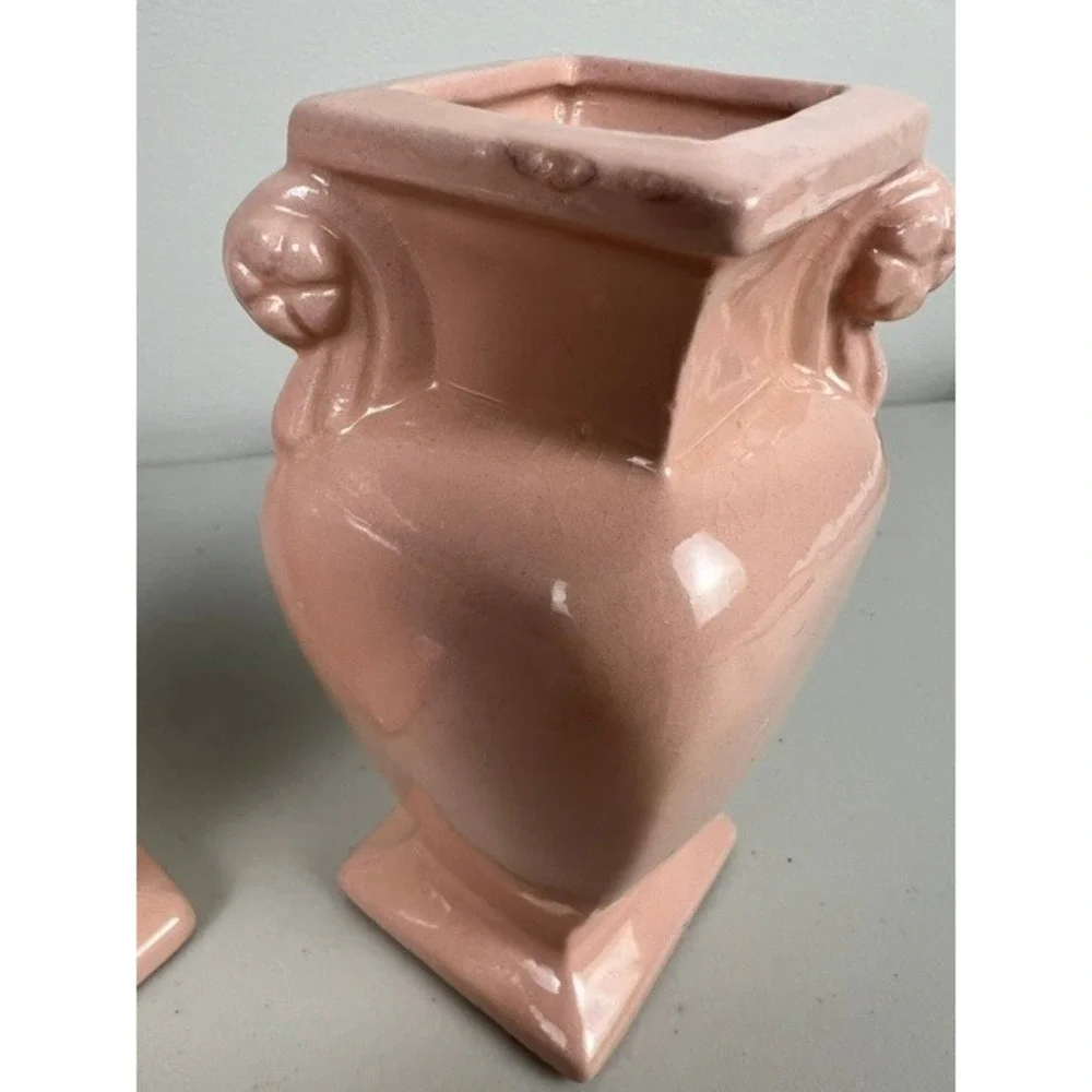 Vintage RRP Co Roseville Ohio Pink Dogwood Floral Miniature Urn Vases Set of 2